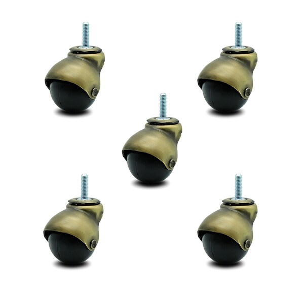 2 Inch Antique Brass Hooded 5/16 Inch Threaded Stem Ball Caster SCC, 5PK